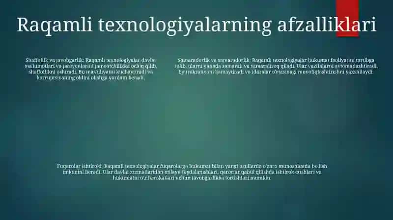 Davlat Boshqaruvida Rqamli Texnologiyalarini Rivojlantirish 4