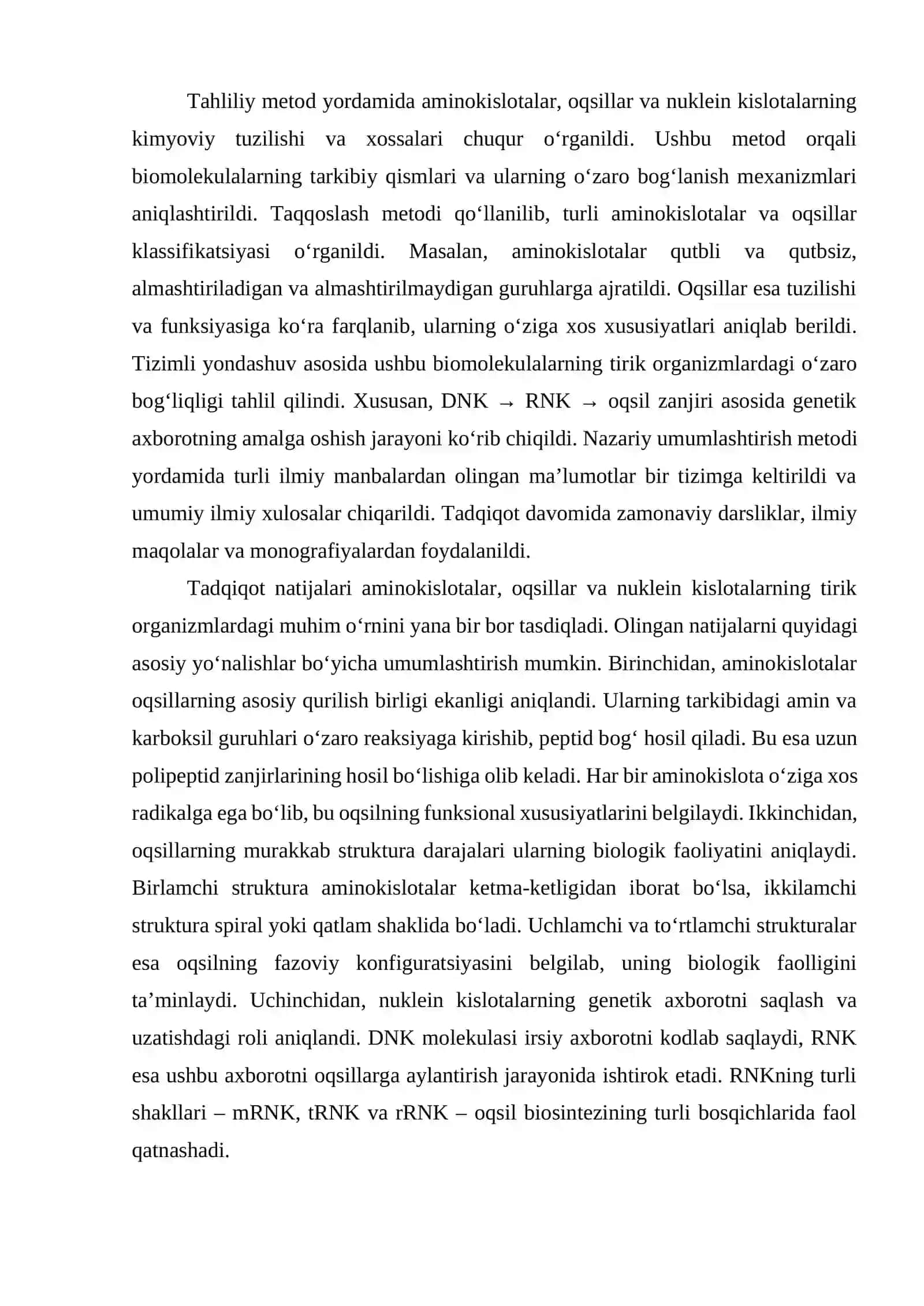 AMINOKISLOTALAR, OQSILLAR VA NUKLEIN KISLOTALAR: TUZILISHI VA BIOLOGIK AHAMIYATI 4