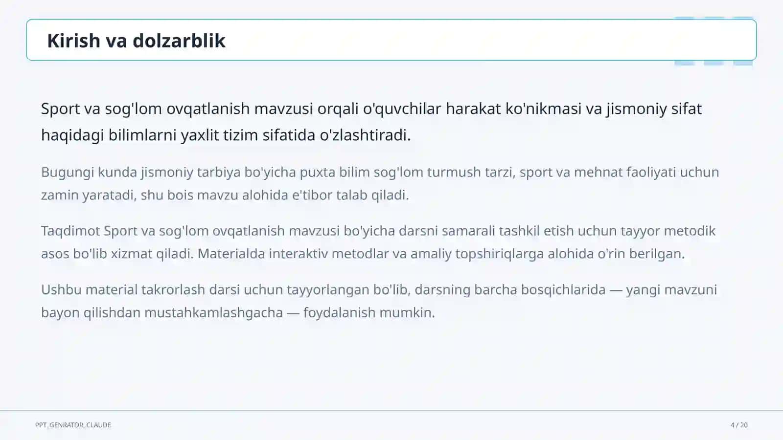 Sport va sog'lom ovqatlanish (8-sinf) 4