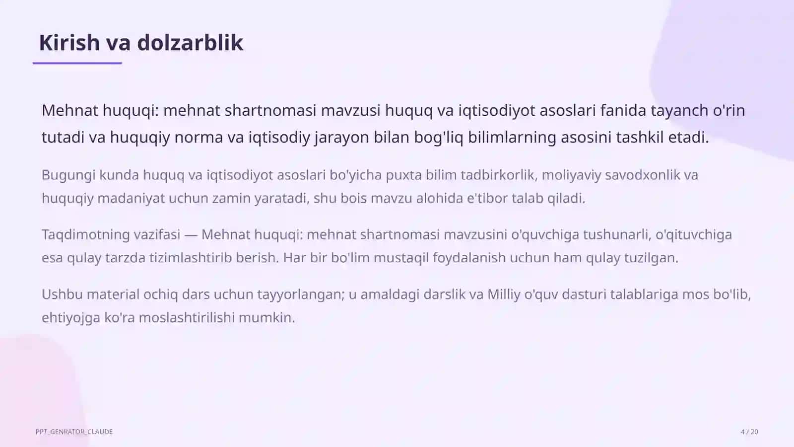 Mehnat huquqi: mehnat shartnomasi (9-sinf) 4