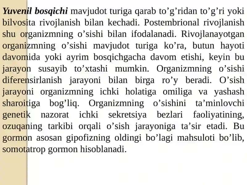 Organizmlarning ko‘payishi va postembrional rivojlanishning umumiy qonuniyatlari 4