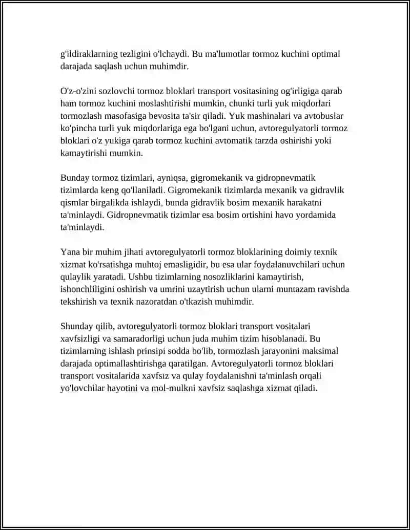 AVTOREGULYATORLI TORMOZ BLOKLARI ISHINI TADQIQ QILISH 4