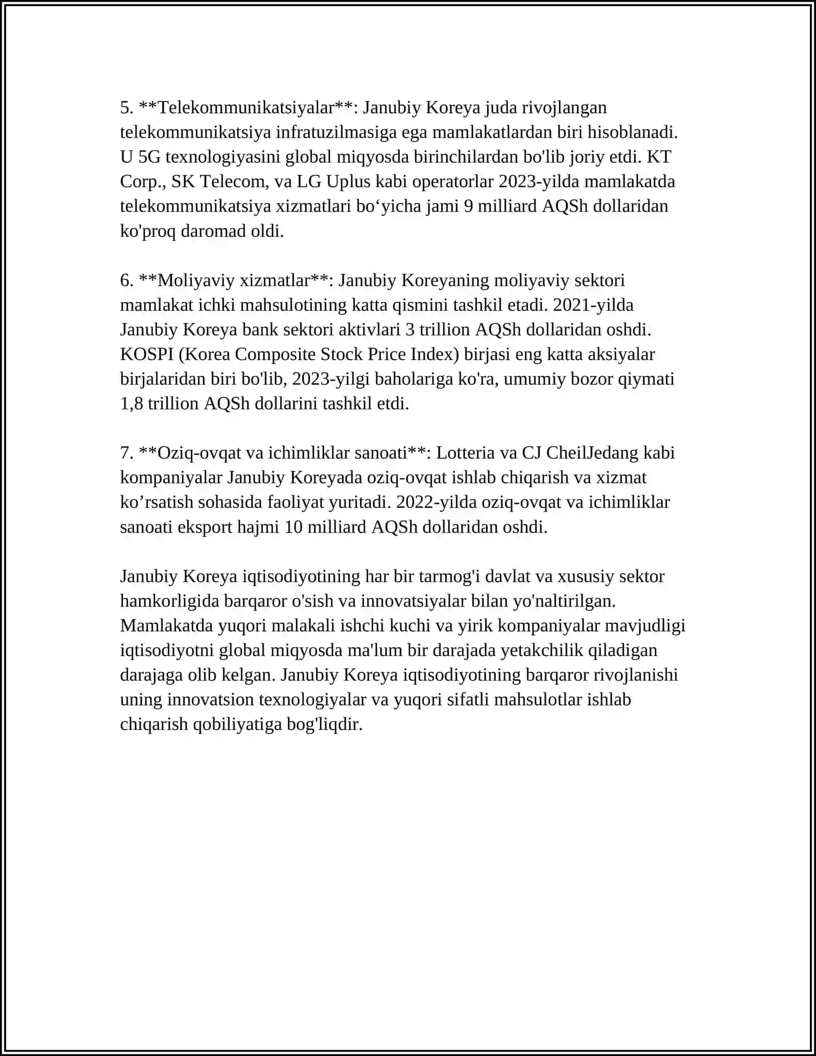 Korea Respublikasi iqtisodiyoti va jahon mamlakatlari bilan olib borayotgan iqtisodiy munosabatlar 4