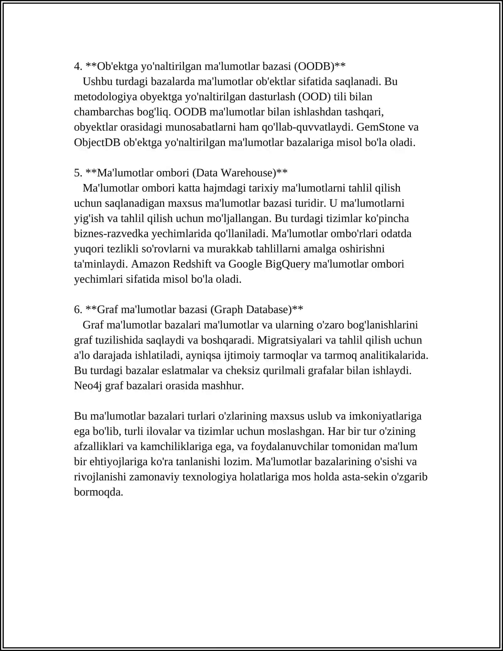 MA‘LUMOTLAR BAZASI MODELLARI VA MOHIYAT-ALOQA MODELI 4