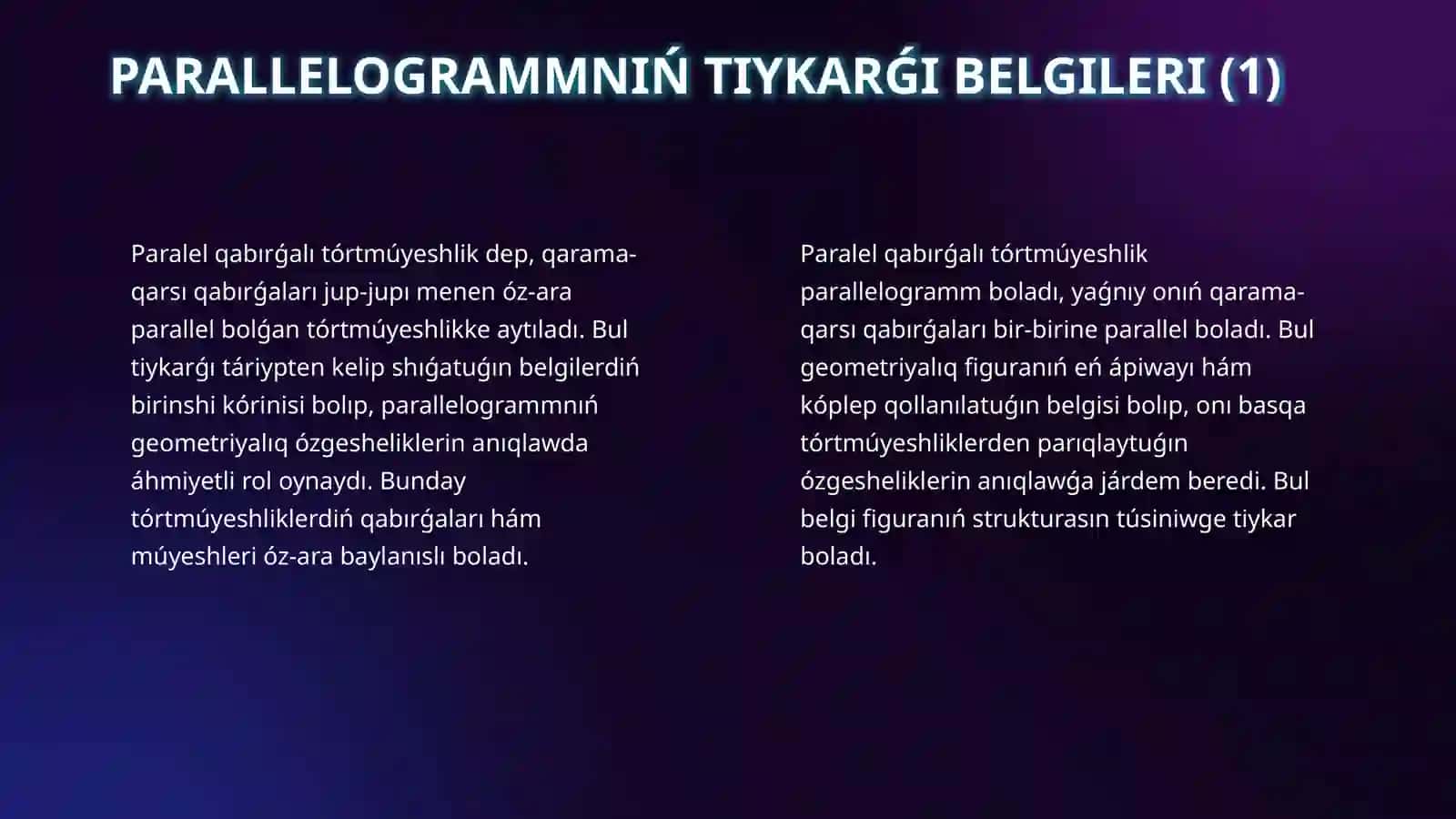 Parallelogramm belgilari 4
