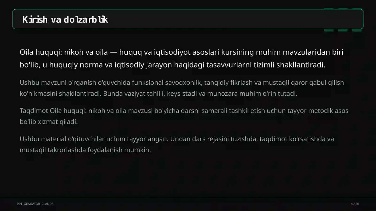 Oila huquqi: nikoh va oila (9-sinf) 4