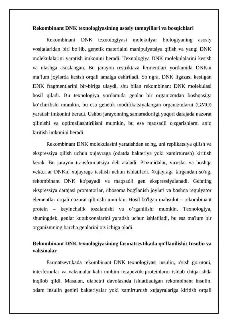 Rekombinant DNK texnologiyasi: asoslari va farmatsevtik qoʻllanilishi 4