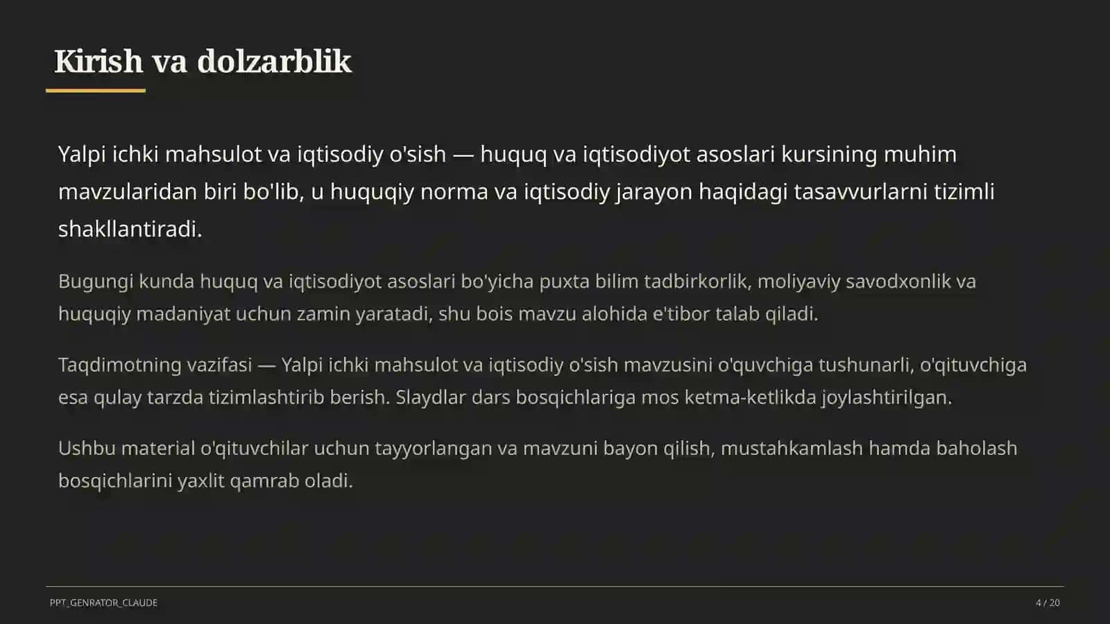 Huquq va iqtisodiyot asoslari (9–11) — o'qituvchilar uchun 4