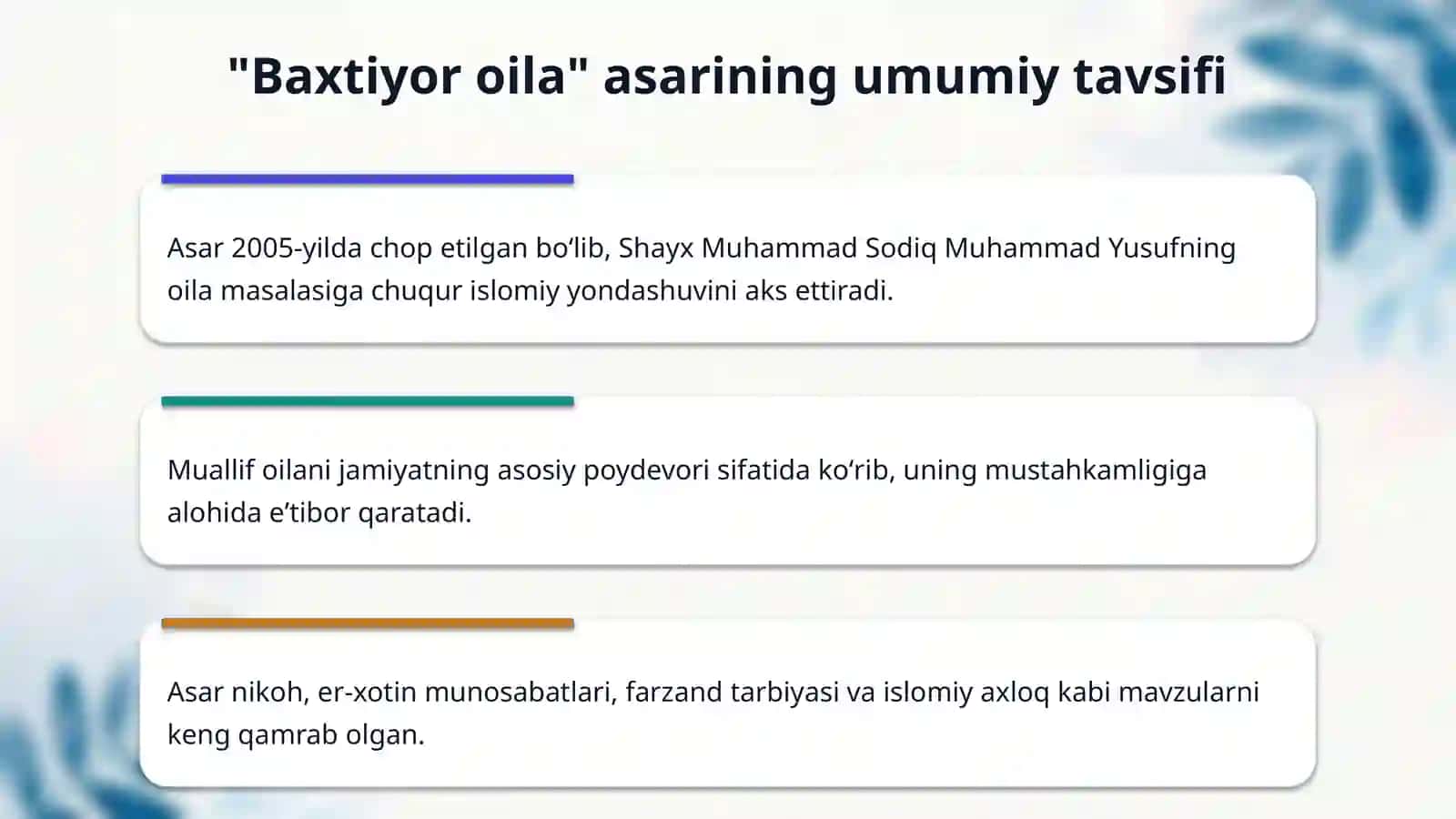 Shayx Muhammad Sodiq Muhammad Yusufning Baxtiyor oila asarida islom qadriyatlarining talqini 4