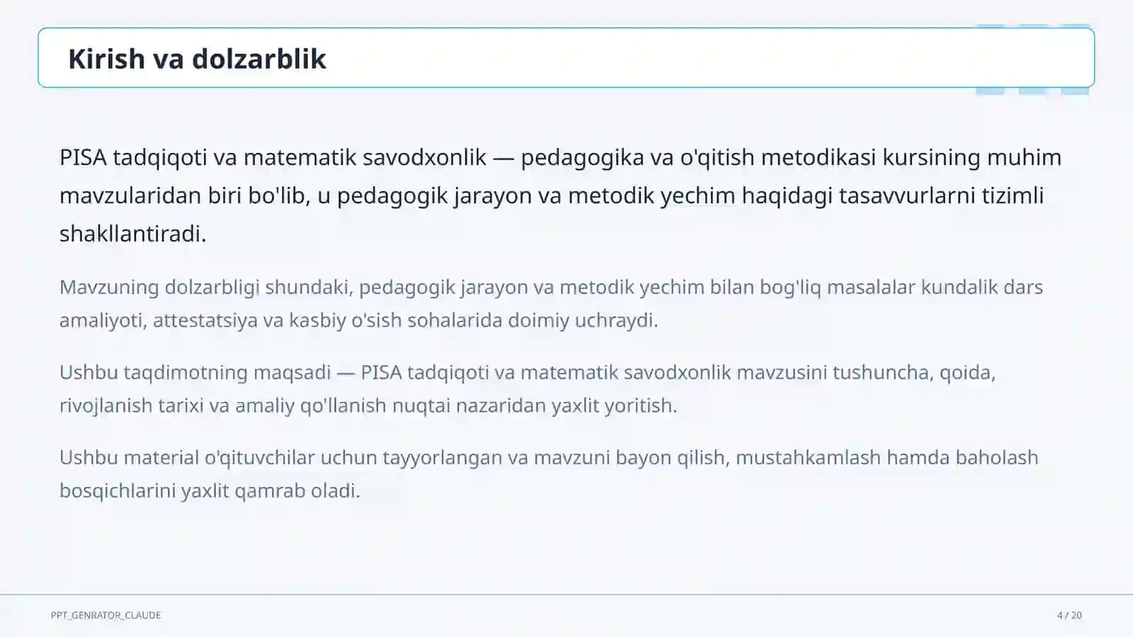 PISA tadqiqoti va matematik savodxonlik 4