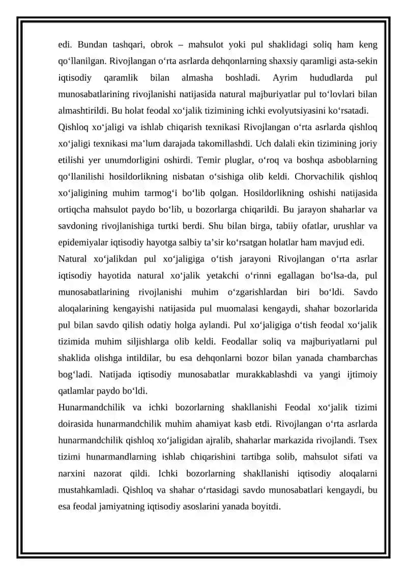 Rivojlangan o‘rta asrlar xususiyati 4