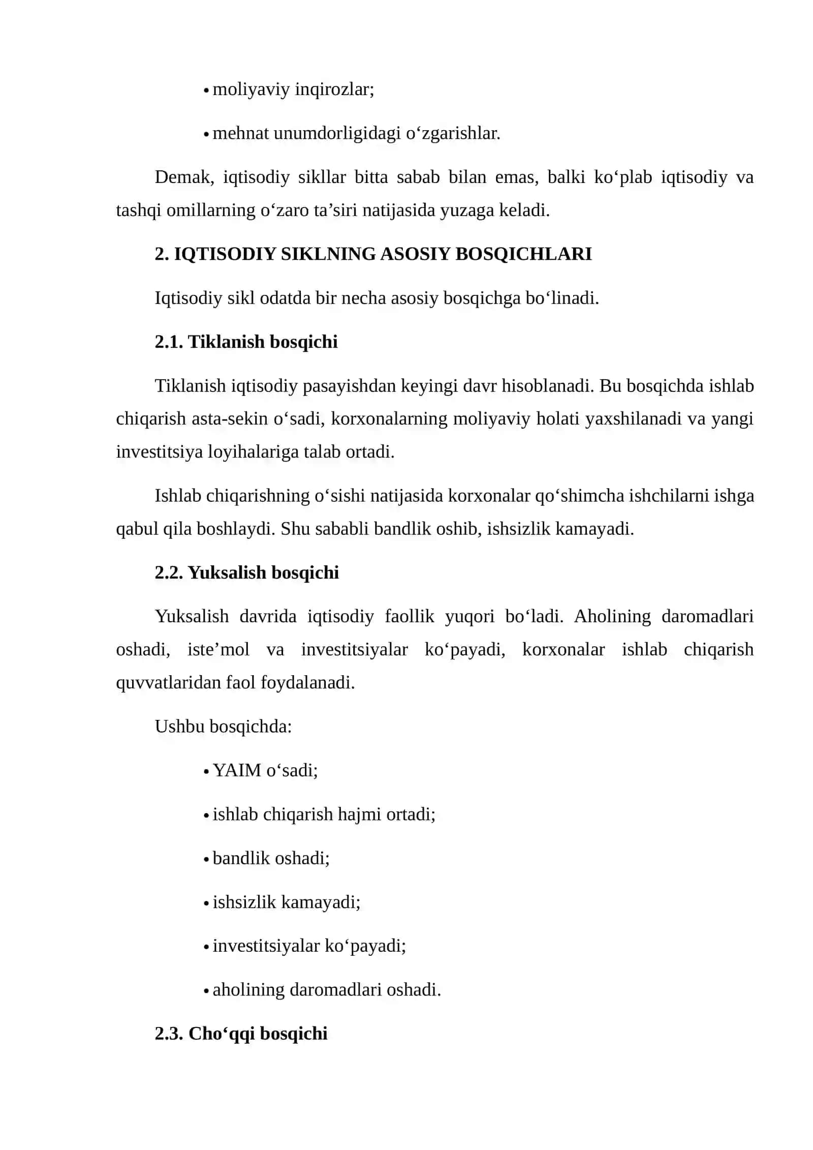 IQTISODIY TEBRANISHLAR ISHLAB CHIQARISH VA BANDLIKDA DAVRIY O‘ZGARISHLARGA OLIB KELADI 4