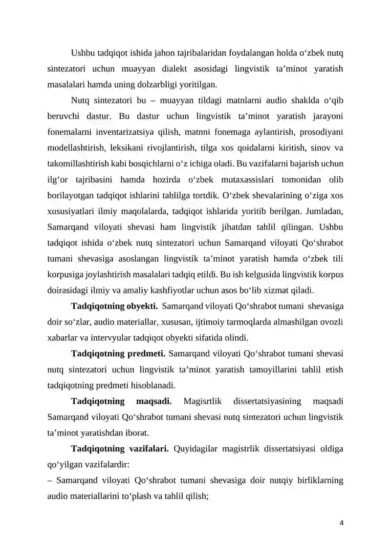 O‘ZBEK TILINING NUTQIY SINTEZATORI UCHUN LINGVISTIK TA’MINOTINI YARATISH  (SAMARQAND DIALEKTI MISOLIDA) 4