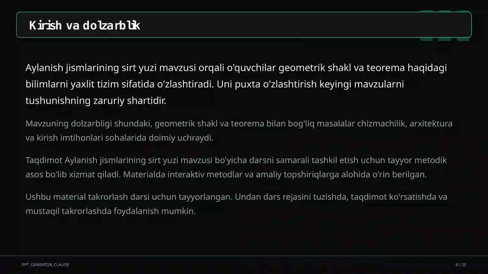 Aylanish jismlarining sirt yuzi (11-sinf) 4