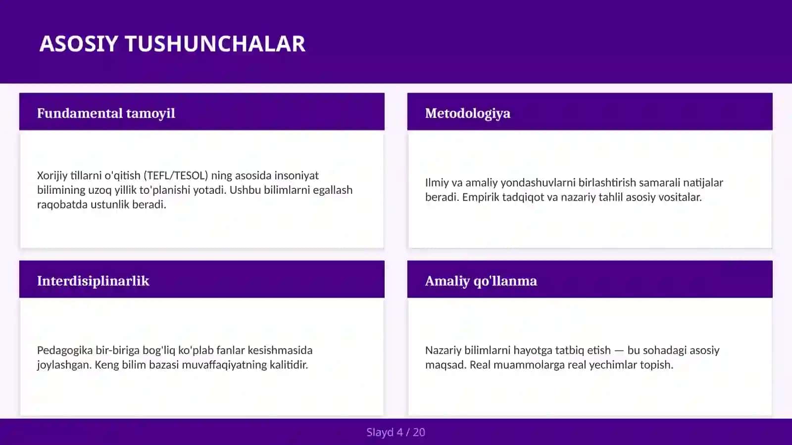 XORIJIY TILLARNI O'QITISH (TEFL/TESOL) 4