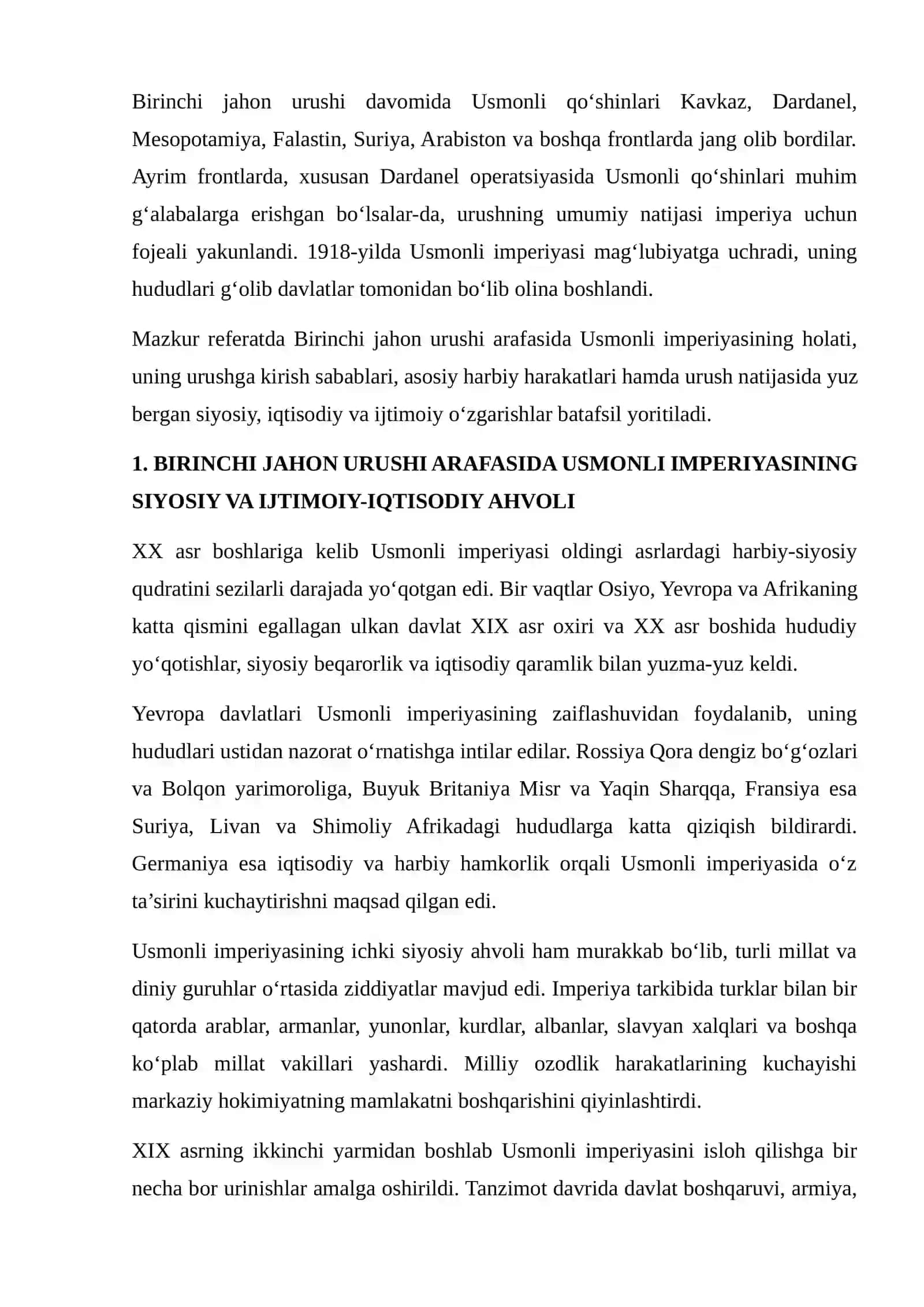 Turkiya Birinchi Jahon Urushi Yillarida Reja 4