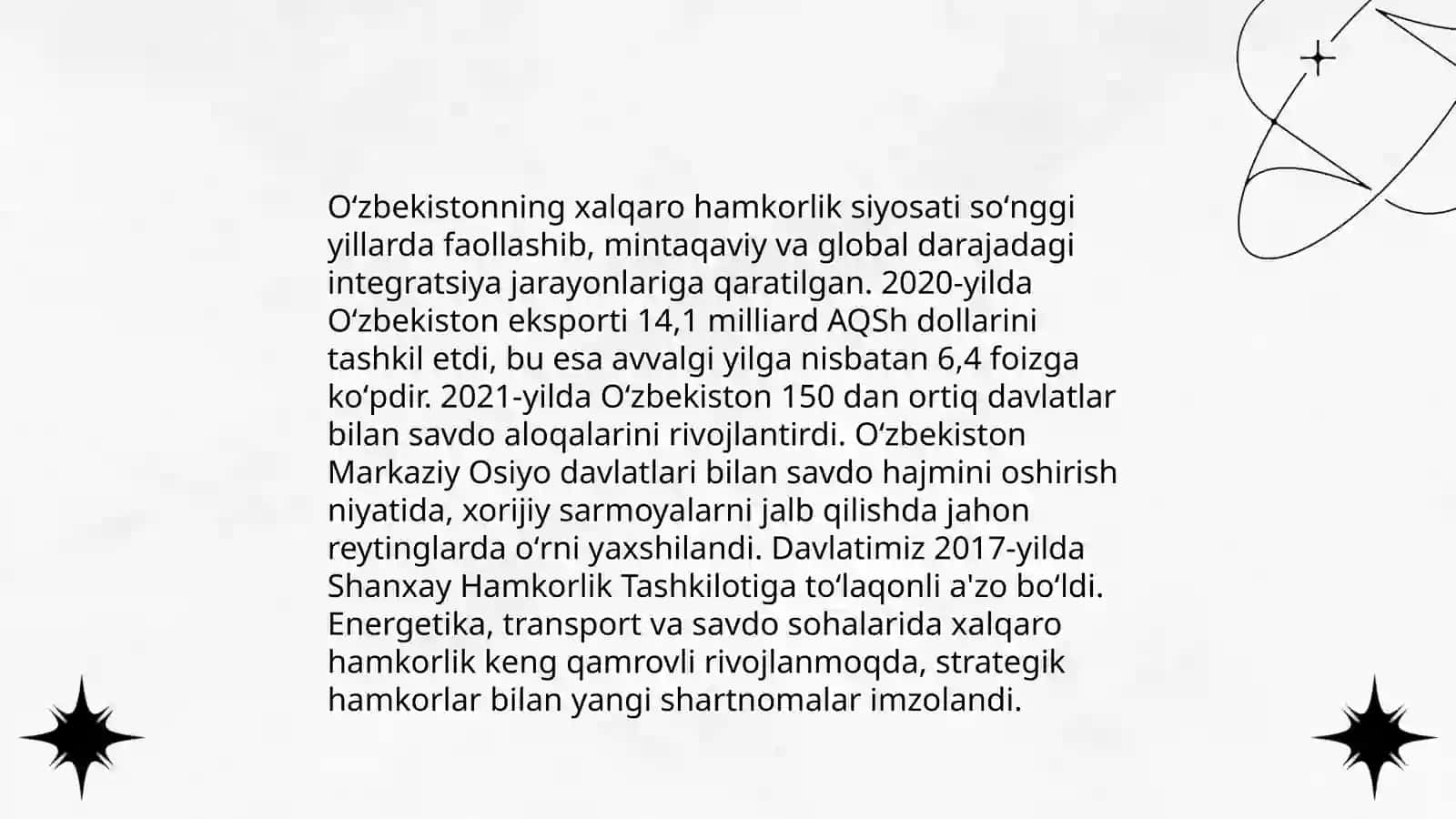 O‘zbekistonning xalqaro siyosiy munosabatlari 4