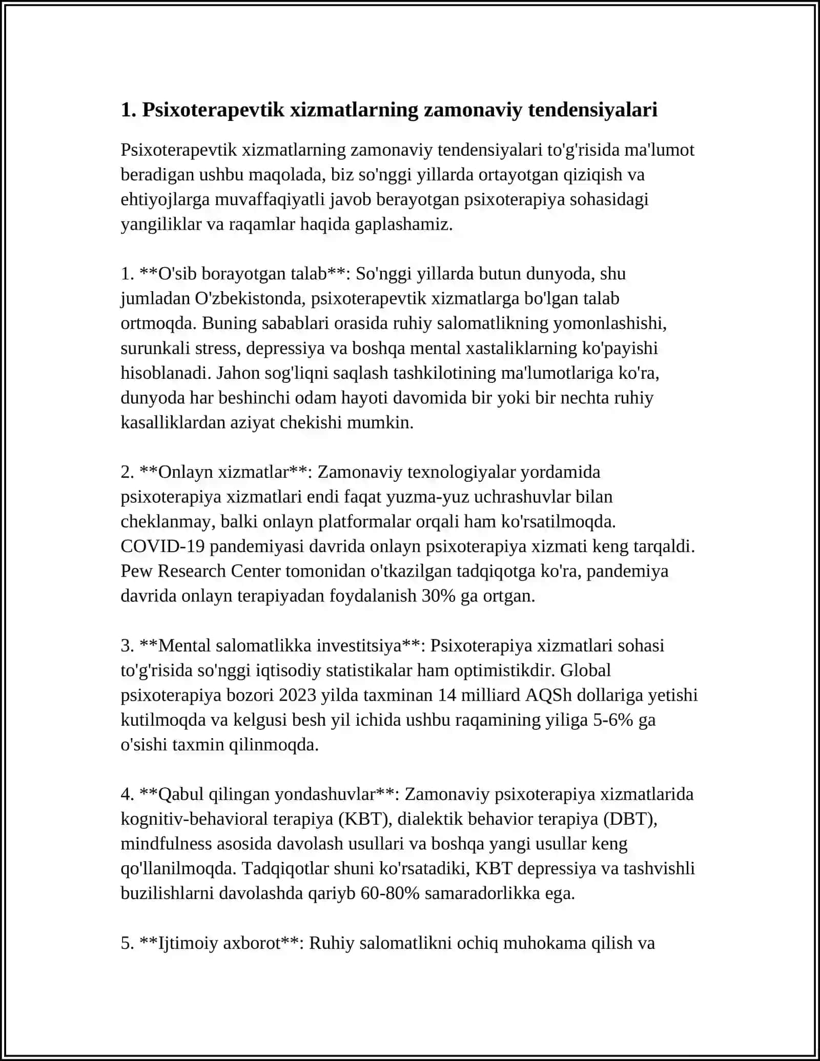 Psixoterapevtik xizmat zamonaviy bozori 4