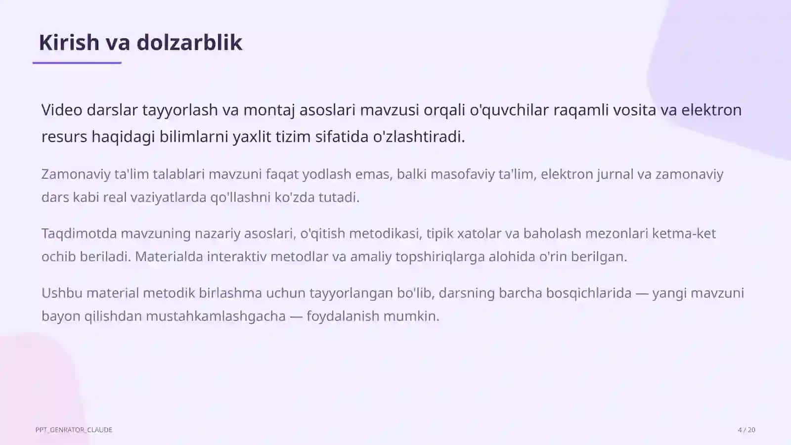 Video darslar tayyorlash va montaj asoslari 4