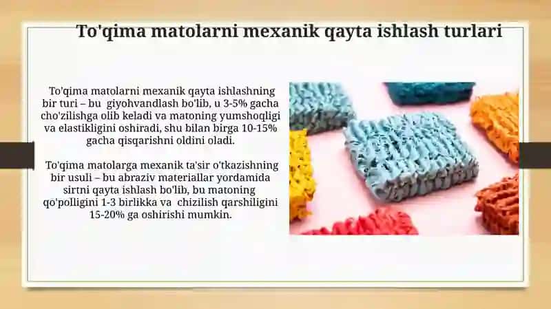 Trikotajga mexanik ishlov berish turlari, ularning vazifalari 4