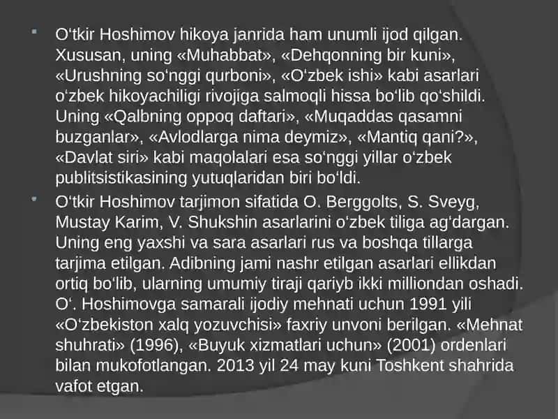 O‘tkir Hoshimovning “Urushning so’nggi qurboni” hikoyasi 4