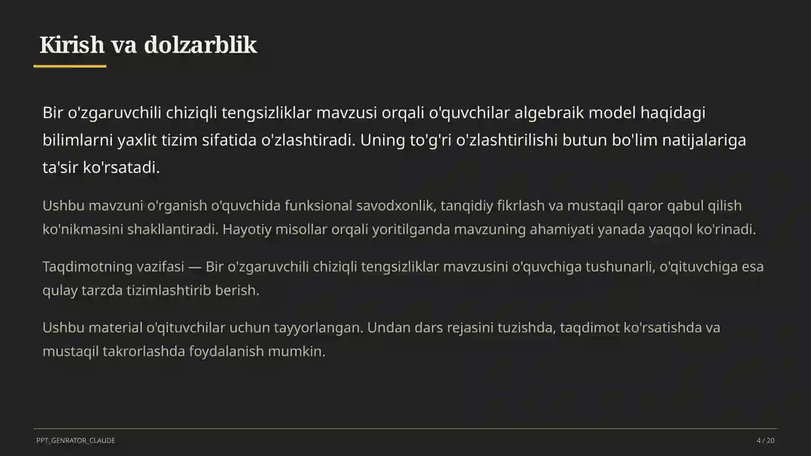 Bir o'zgaruvchili chiziqli tengsizliklar (8-sinf) 4