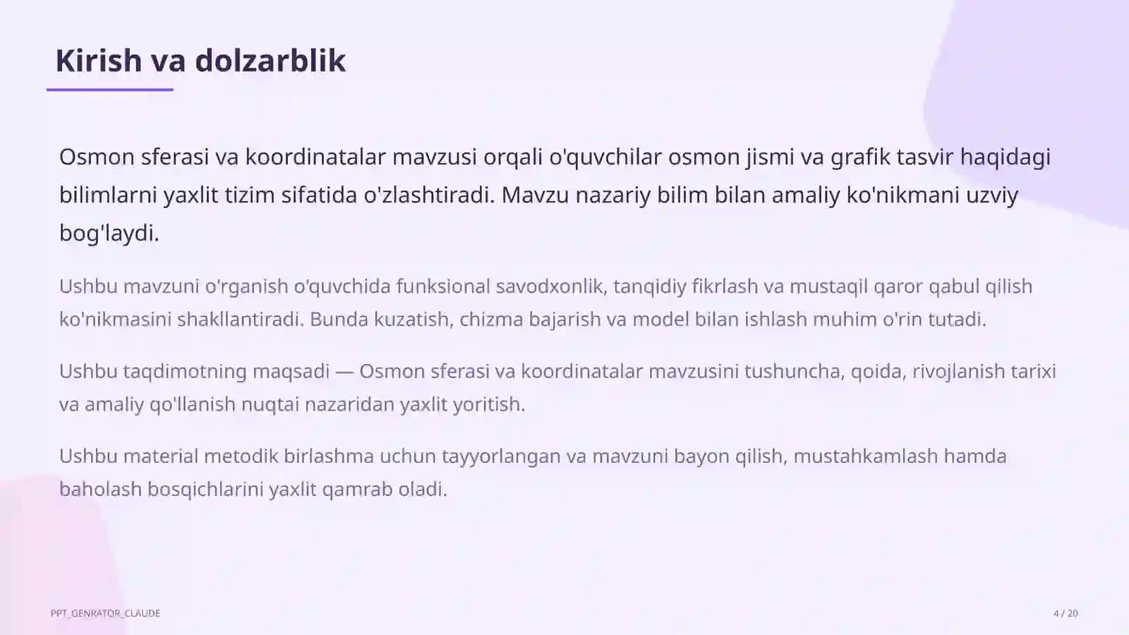 Osmon sferasi va koordinatalar (10-sinf) 4