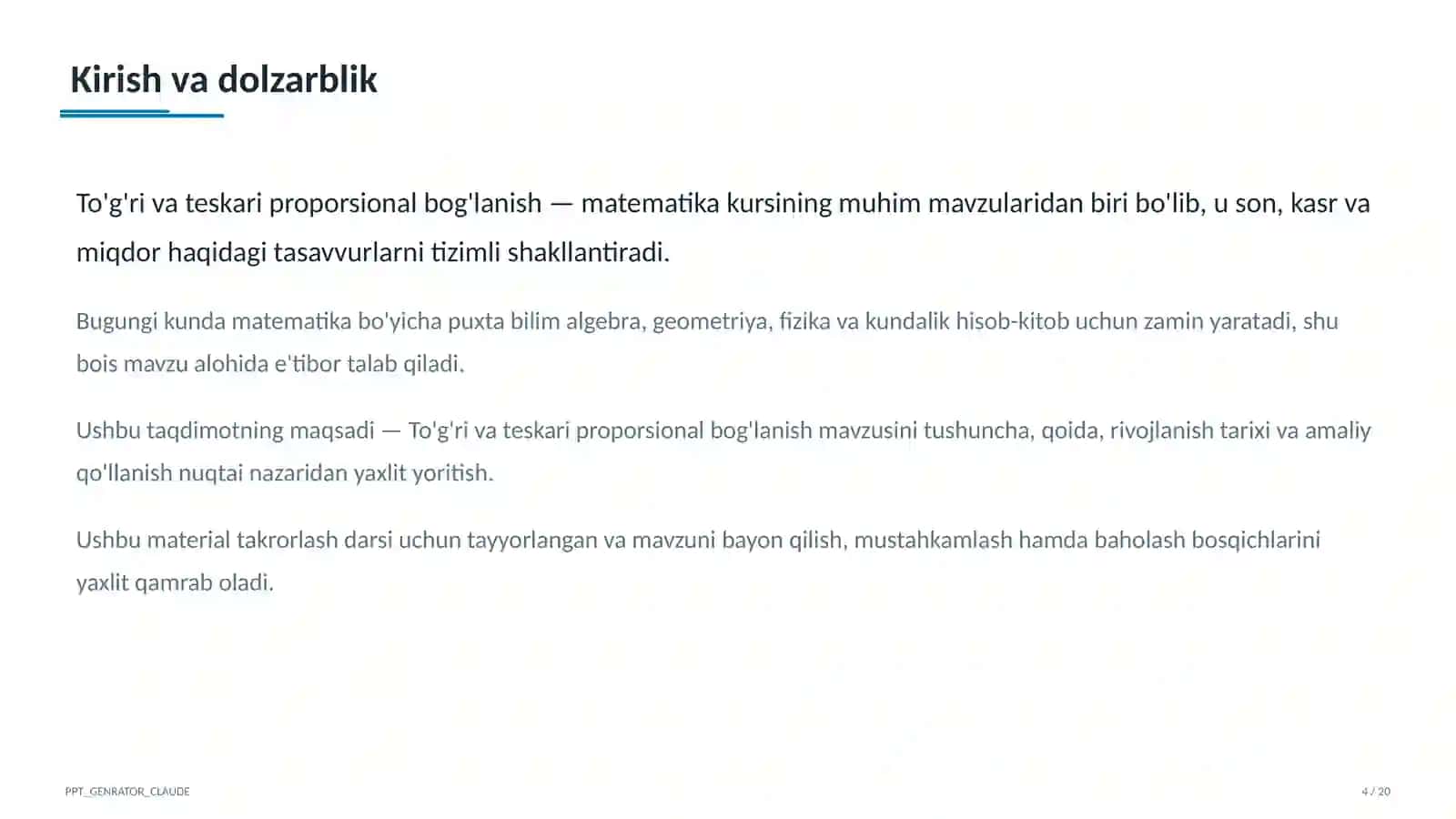 To'g'ri va teskari proporsional bog'lanish (6-sinf) 4