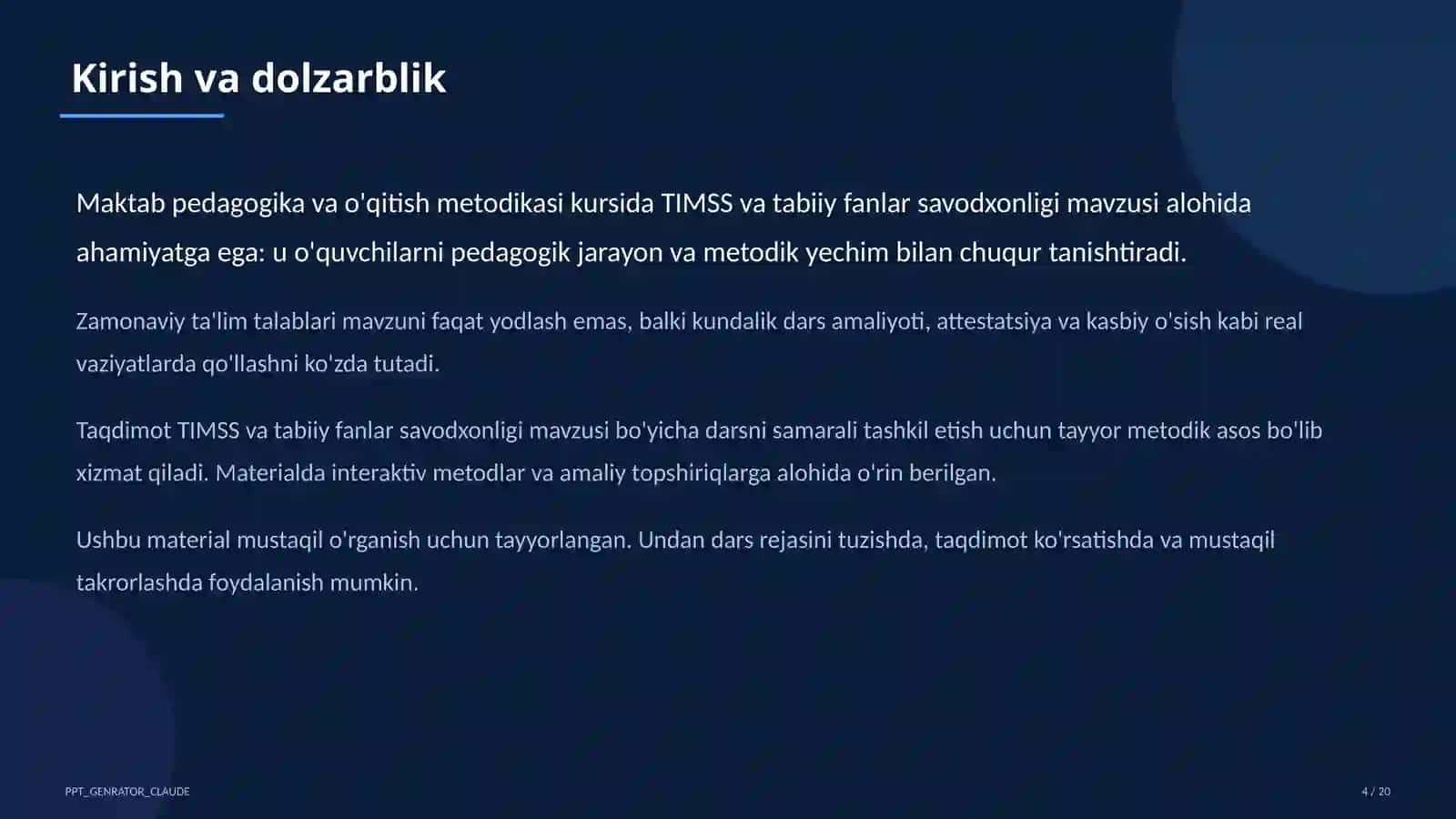TIMSS va tabiiy fanlar savodxonligi 4