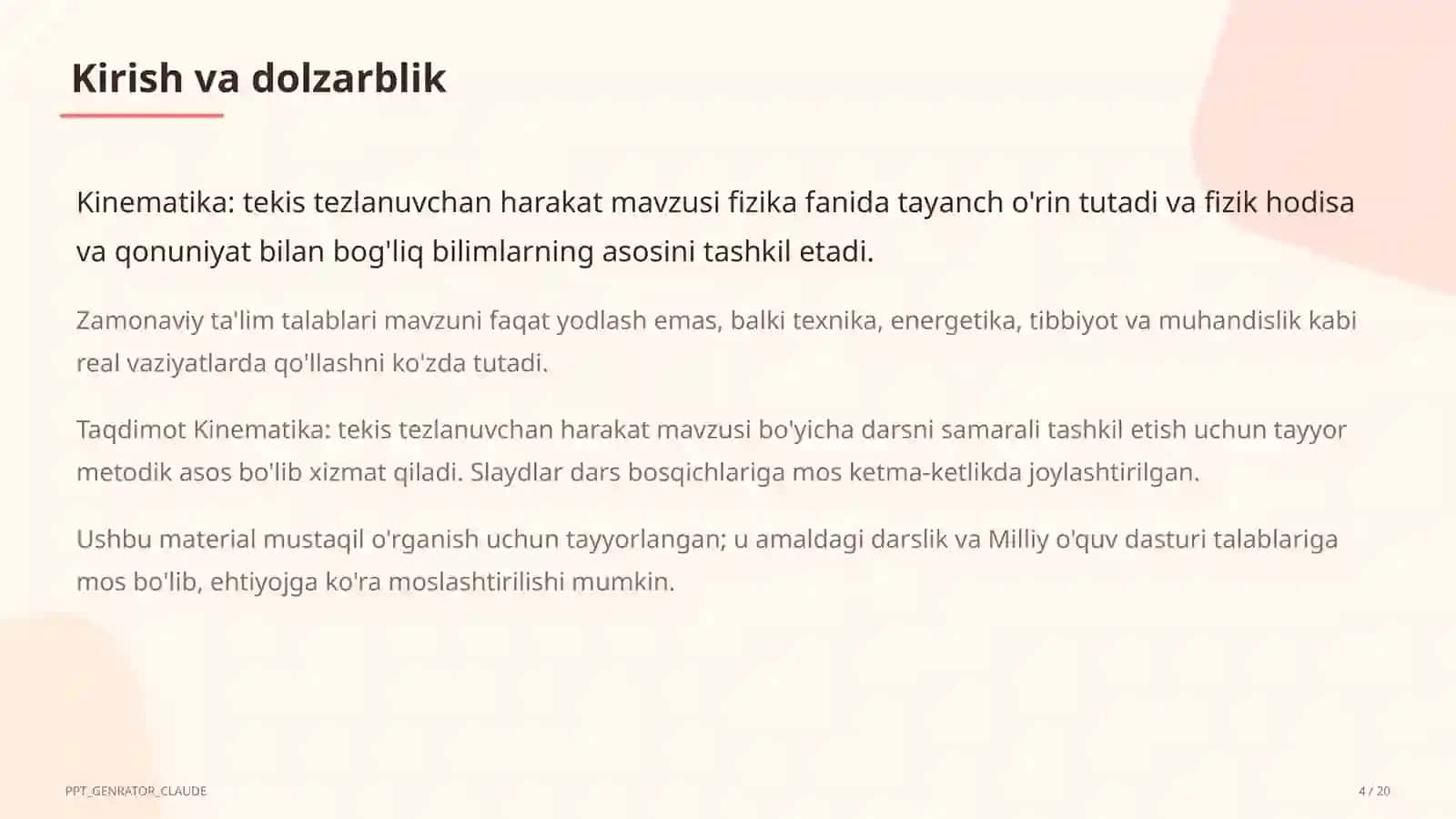 Kinematika: tekis tezlanuvchan harakat (9-sinf) 4