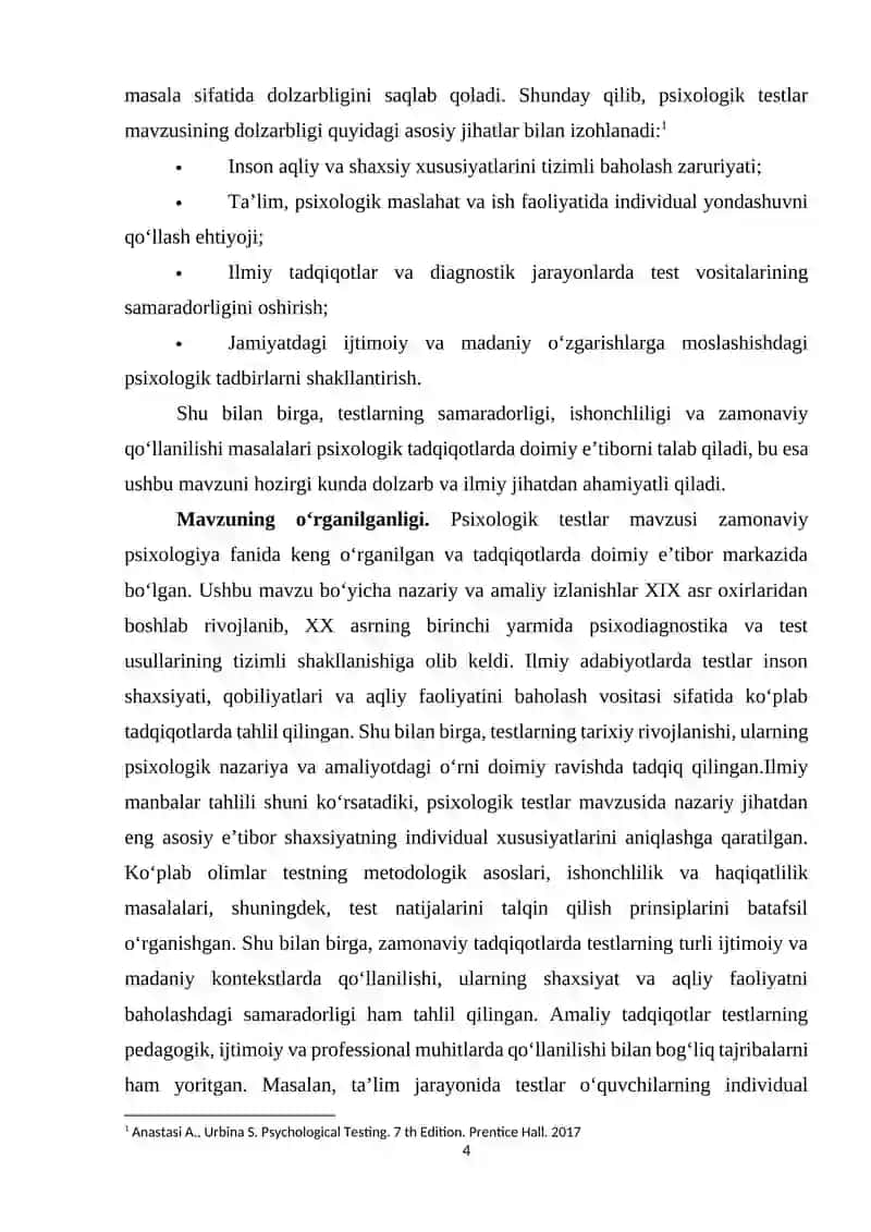 Hozirgi zamon psixologiyasida testning dolzarb muammolari 4