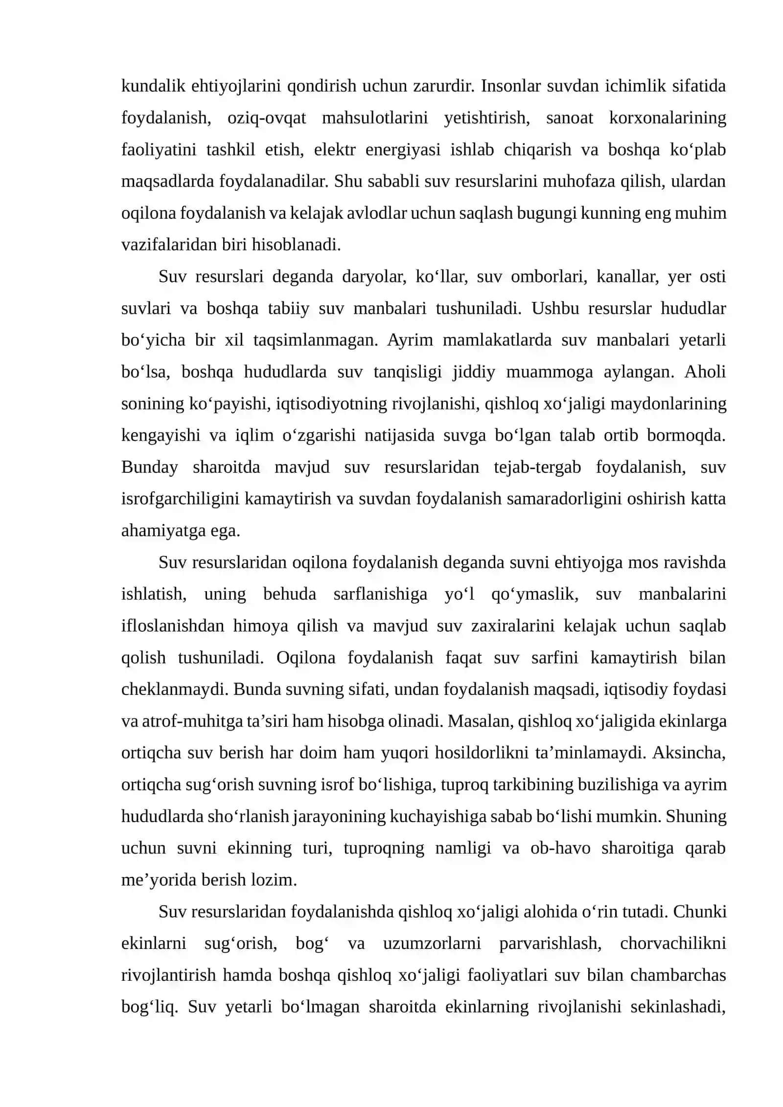 SUV RESURSLARIDAN FOYDALANISH SAMARADORLIGI VA SUV TEJOVCHI TEXNOLOGIYALARNING IQTISODIY SAMARASI 4
