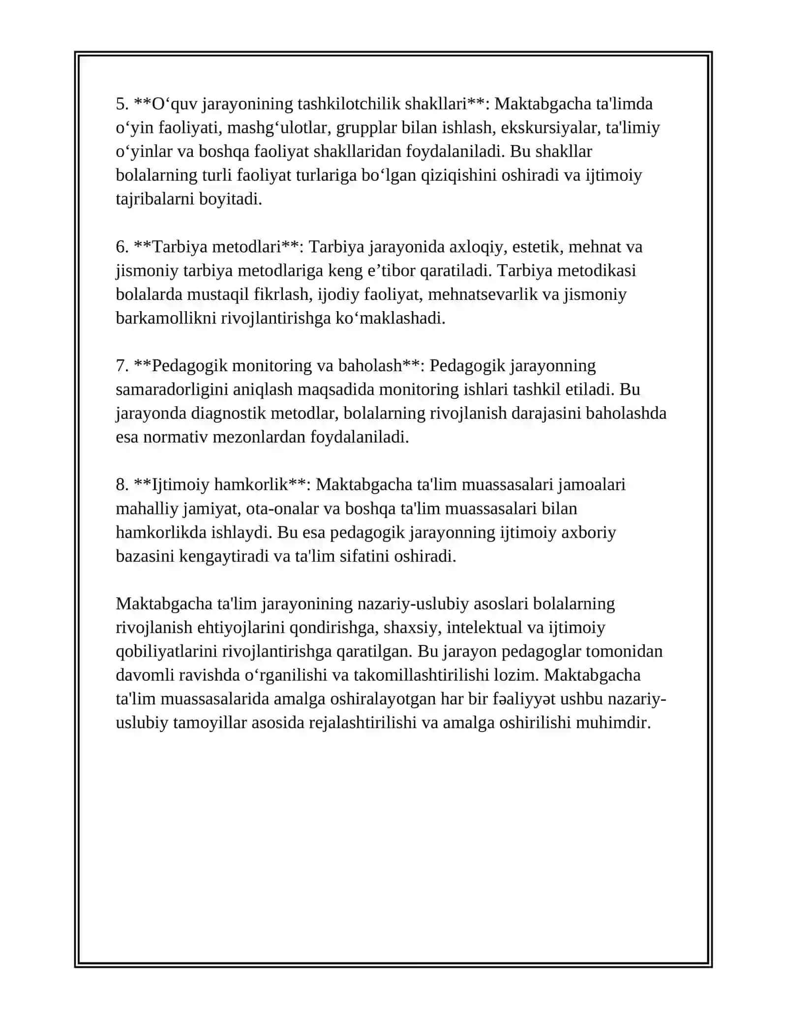 MAKTABGACHA TA'LIM TASHKILOTIDA PEDAGOGIK JARAYONNI TASHKIL ETISH 4