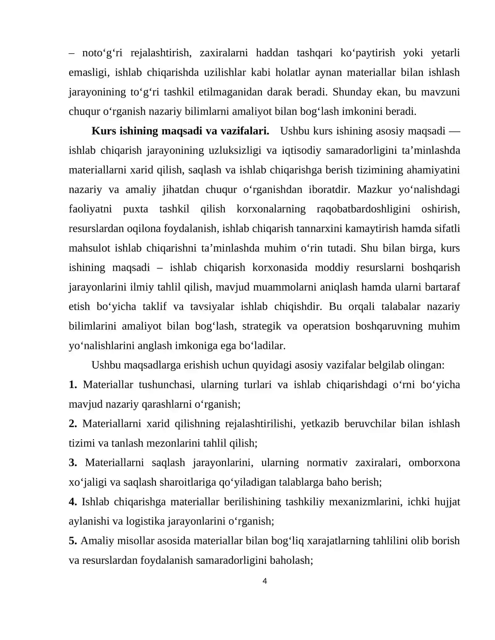 MATERIALLARNI XARID QILISH, SAQLASH VA ISHLAB CHIQARISHGA BERISH 4