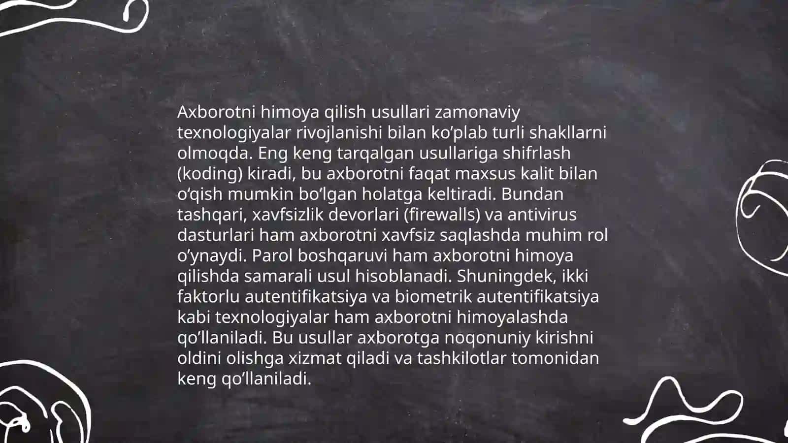Axborot xavfsizligi va axborotni muhofaza qilish tushunchalari hamda O'zbekiston respublikasida axborotlashtirish va axborot xavfsizligi 4