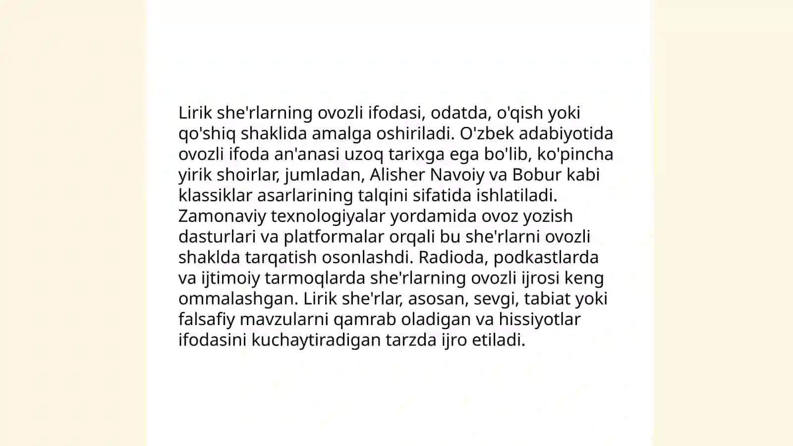 Lirik turdagi asarlarni ifodali o'qish 4
