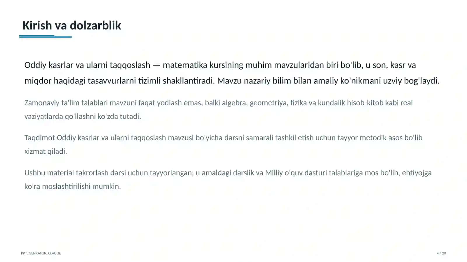 Oddiy kasrlar va ularni taqqoslash (5-sinf) 4
