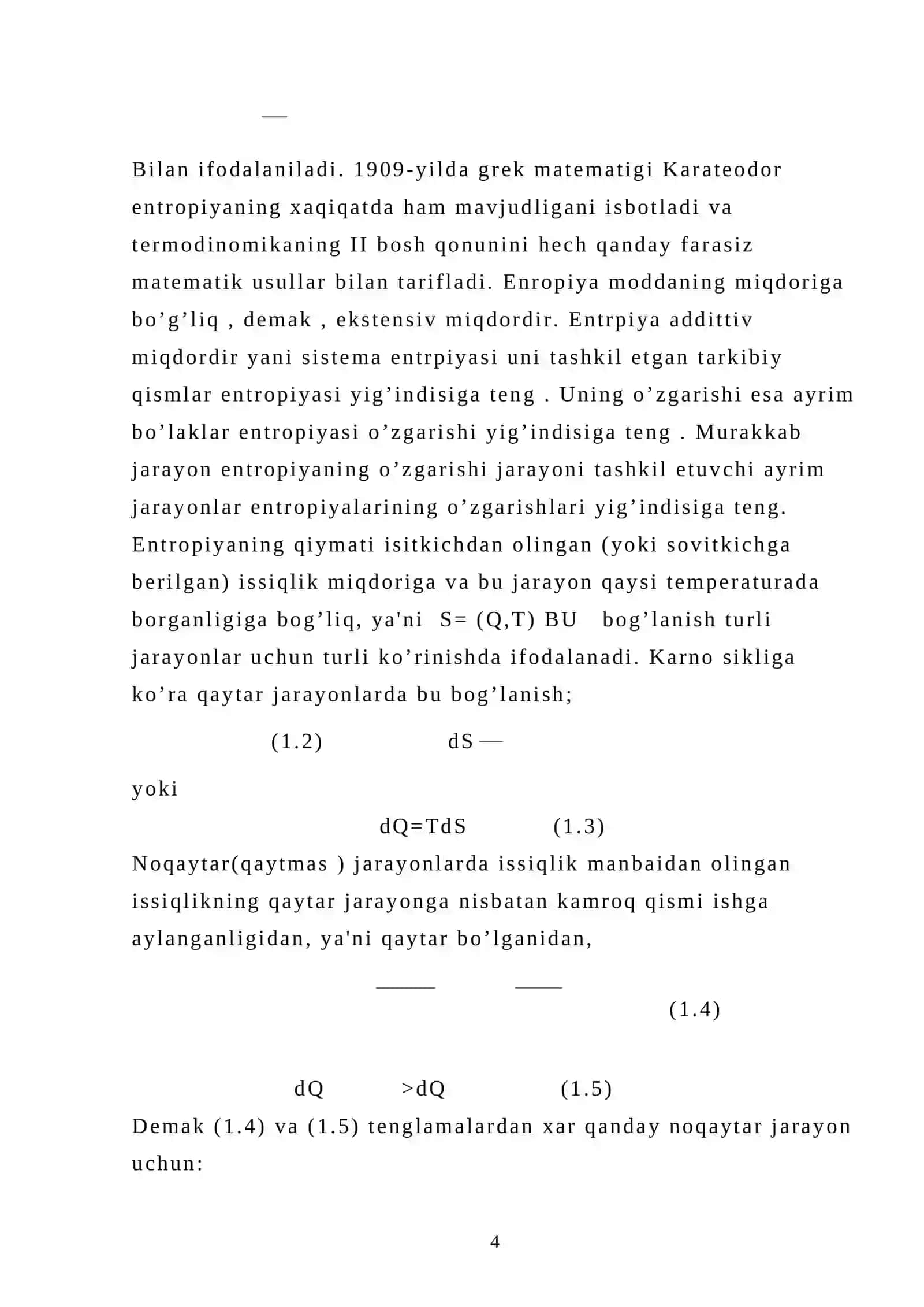 Turli jarayonlarda entropiyaning o’zgarishi 4