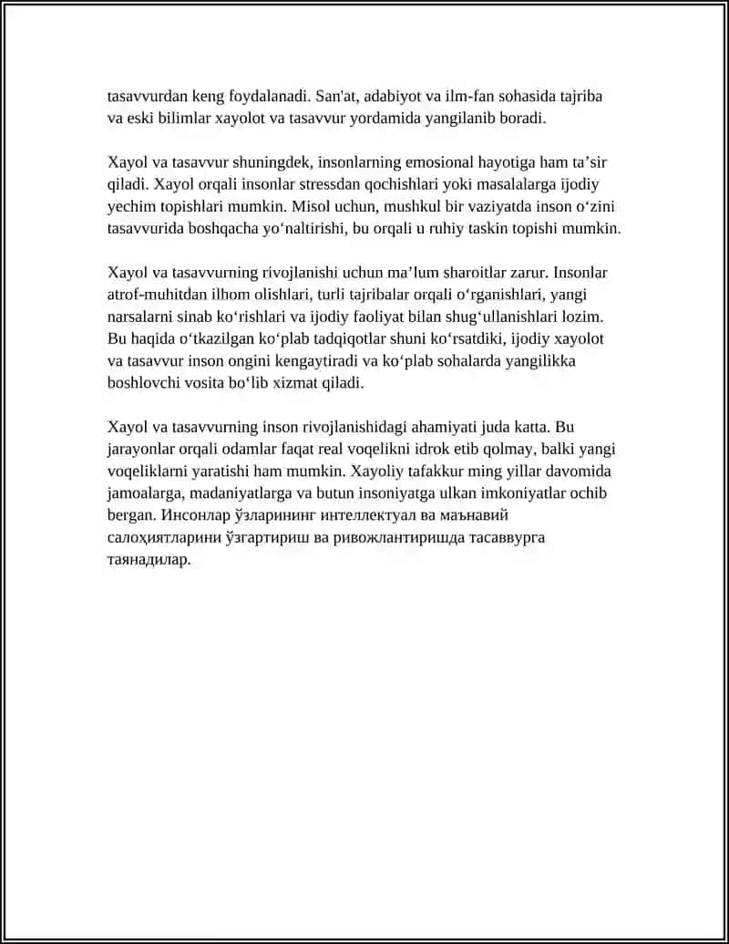 XAYOL VA TASAVVUR HAQIDA TUSHUNCHA 4