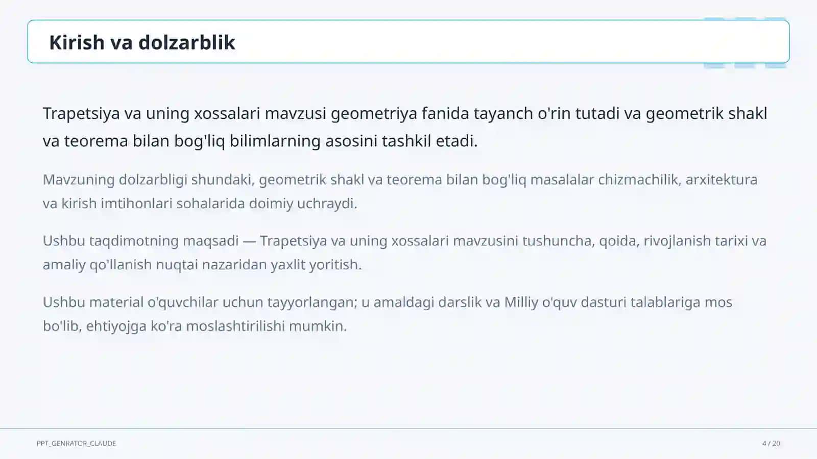 Trapetsiya va uning xossalari (8-sinf) 4
