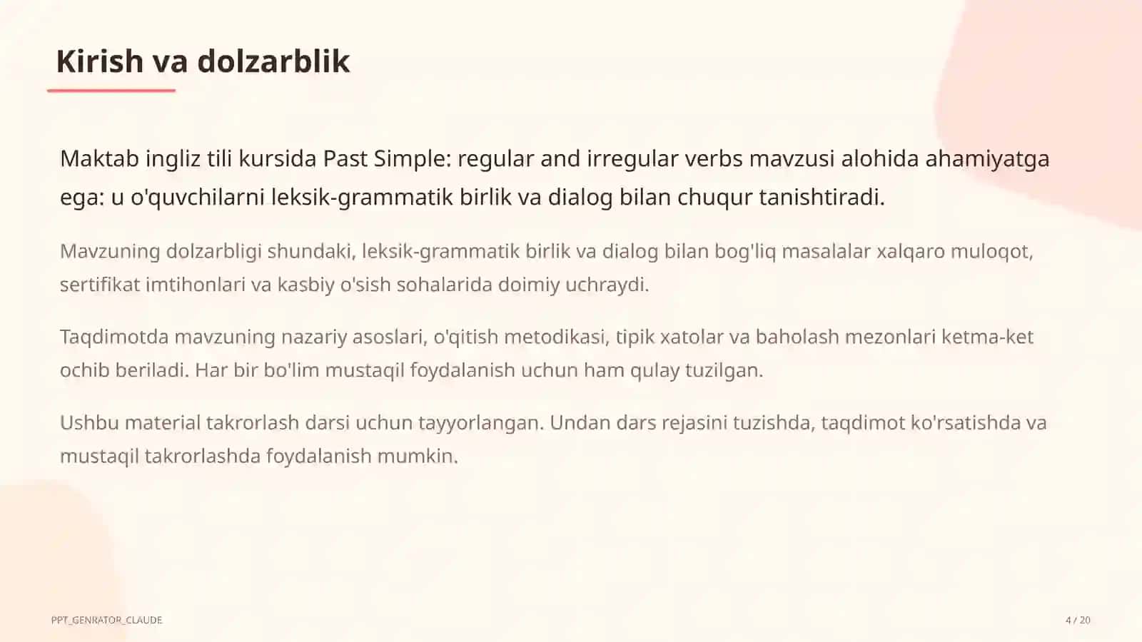 Past Simple: regular and irregular verbs (6-sinf) 4