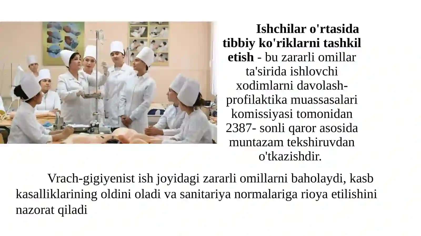 Ishchilarning salomatligini saqlash davri rach-gigiyenistning vazifalari 4