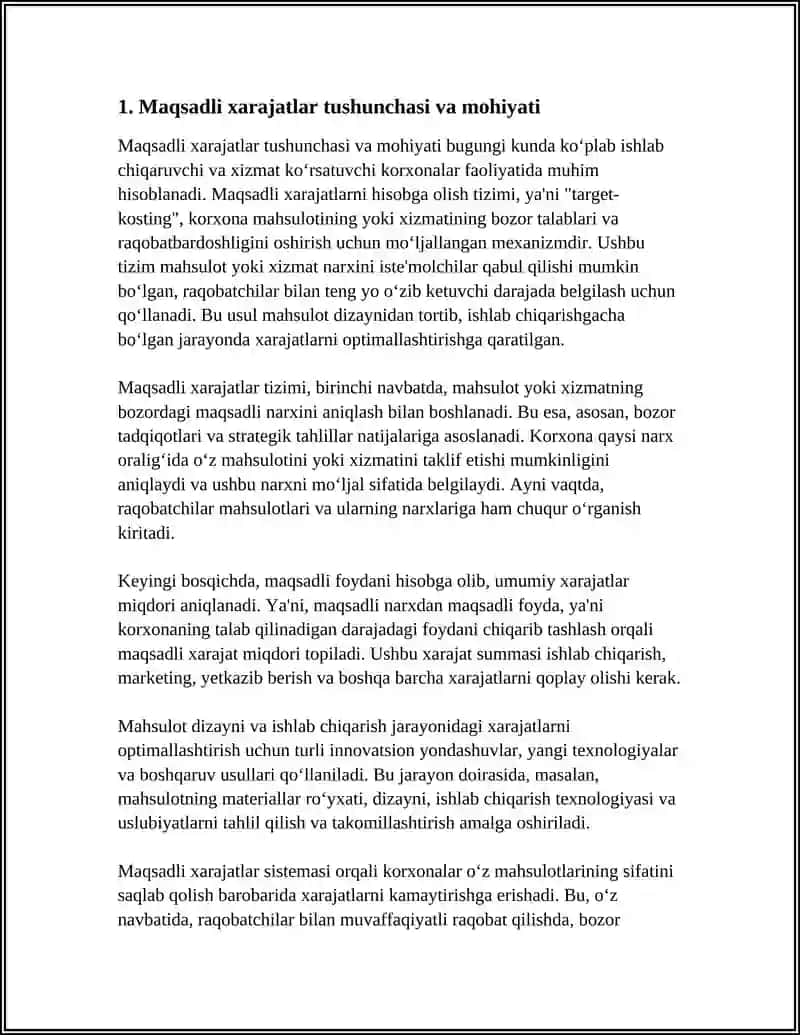 MAQSADLI XARAJATLARNI HISOBGA OLISH TIZIMI (“TARGET-KOSTING”) 4