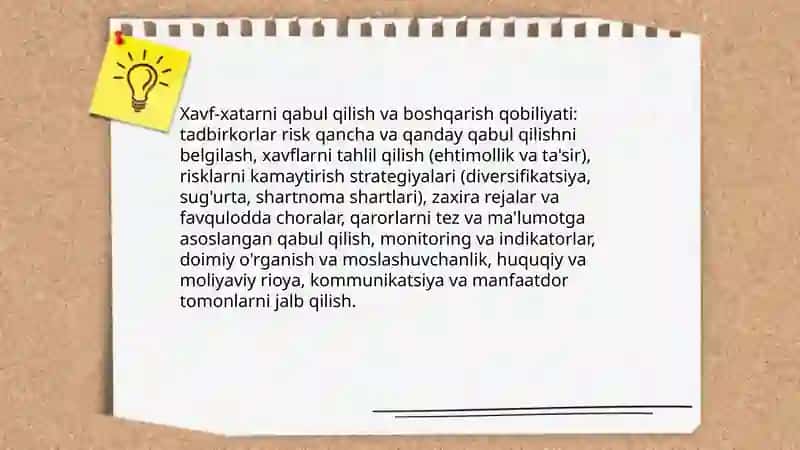 Tadbirkorlikning sifat fazilatlari, tadbirkorlik strategiyasi va taktikasi 4