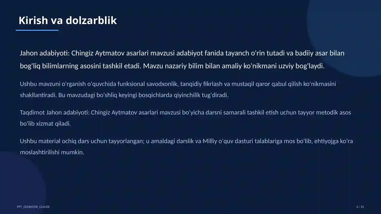 Jahon adabiyoti: Chingiz Aytmatov asarlari (11-sinf) 4
