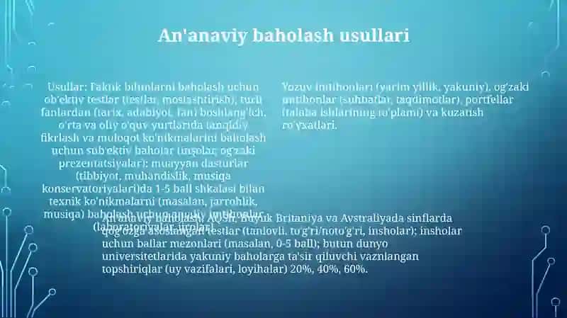 An'anaviy baholash usullari 4
