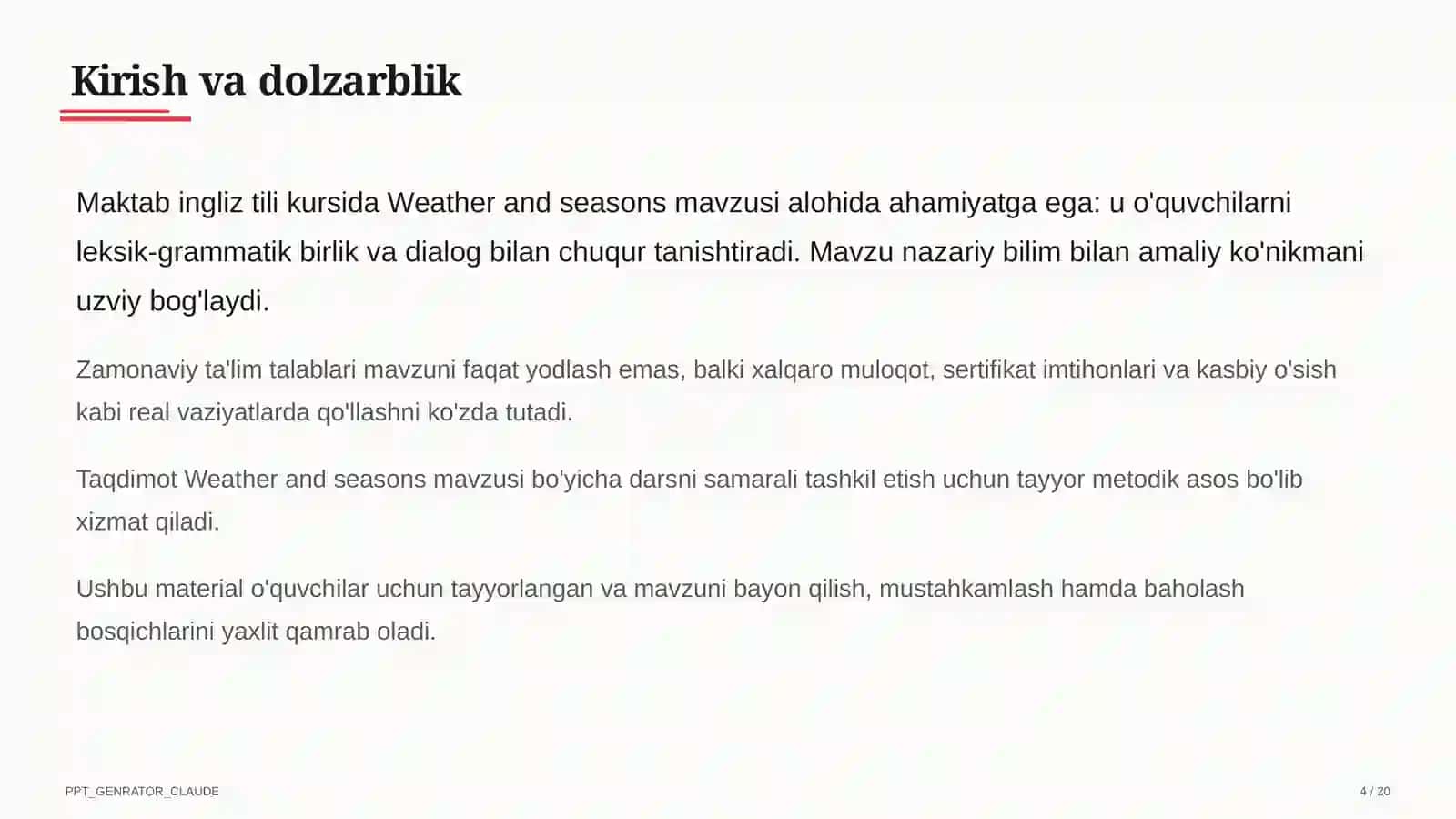 Weather and seasons (4-sinf) 4