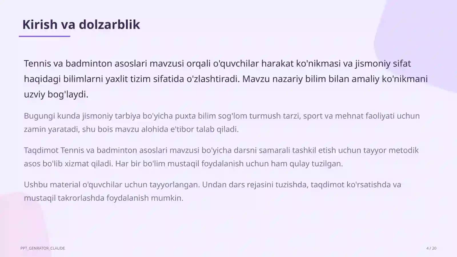 Tennis va badminton asoslari (10-sinf) 4