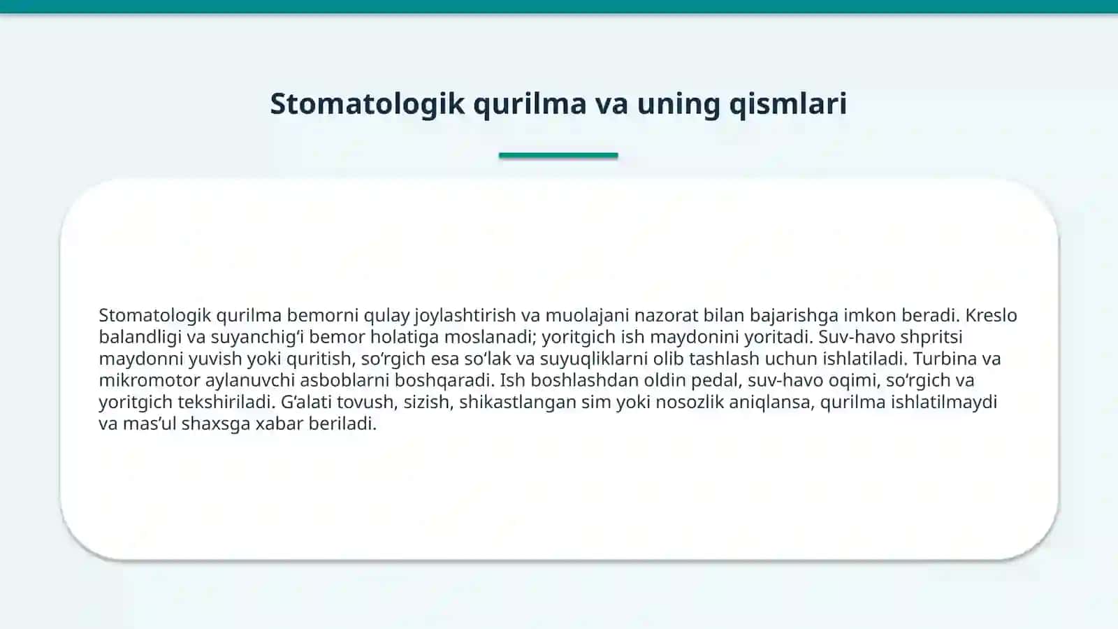 Stomatolog ish joyida ishlash uchun tayyorlik 4