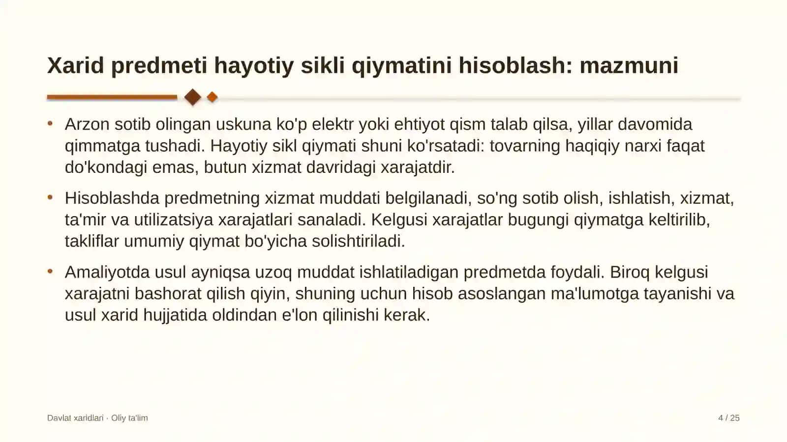 qadoqlash materiallari ishlab chiqarishda xarid predmeti hayotiy sikli qiymatini hisoblash 5634 4